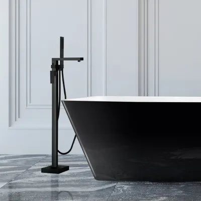 Matte black square freestanding bathtub faucet
