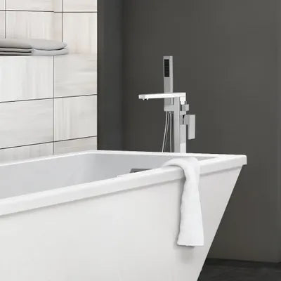Chrome finish freestanding bathtub faucet