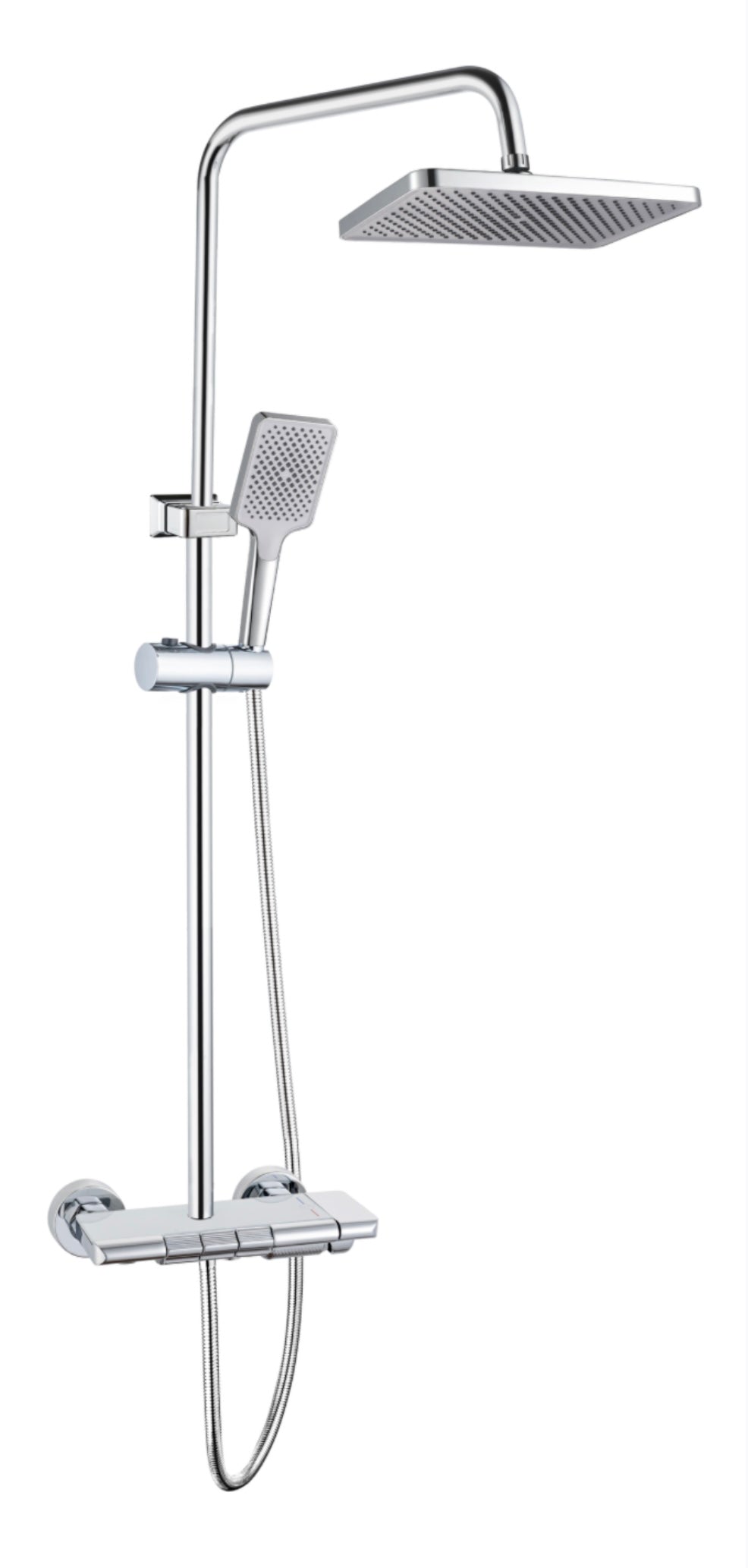 SP01 Square thermostatic shower column with rain shower, hand shower and spout
