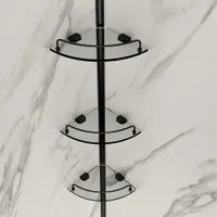36" x 36" Round shower kit with matte black door, marble effect walls, base and glass shelves