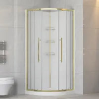 36" x 36" Round shower kit with matte black door, marble effect walls, base and glass shelves