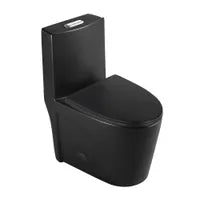 Matte black dual-flush one-piece toilet with elongated bowl LUDO