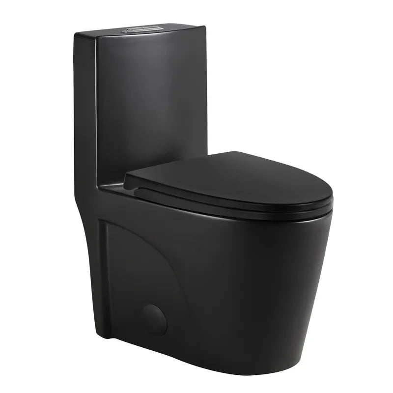 Matte black dual-flush one-piece toilet with elongated bowl LUDO