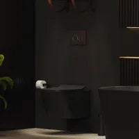 Dual-flush matte black wall toilet with black control plate PARETO