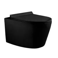 Dual-flush matte black wall toilet with black control plate PARETO
