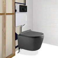 Dual-flush Grey wall toilet with black control plate PARETO