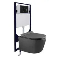 Dual-flush Grey wall toilet with black control plate PARETO