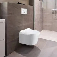 Dual-flush wall toilet with white control plate PARETO