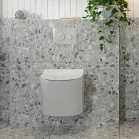 Dual-flush wall toilet with white control plate PARETO