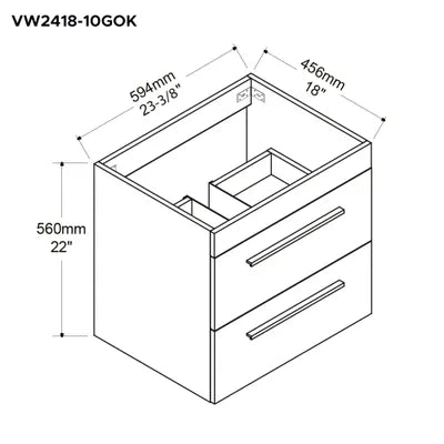 24" Grey oak finish wall vanity with 2 drawers