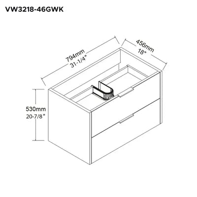 32" Glossy white wall vanity with 2 drawers