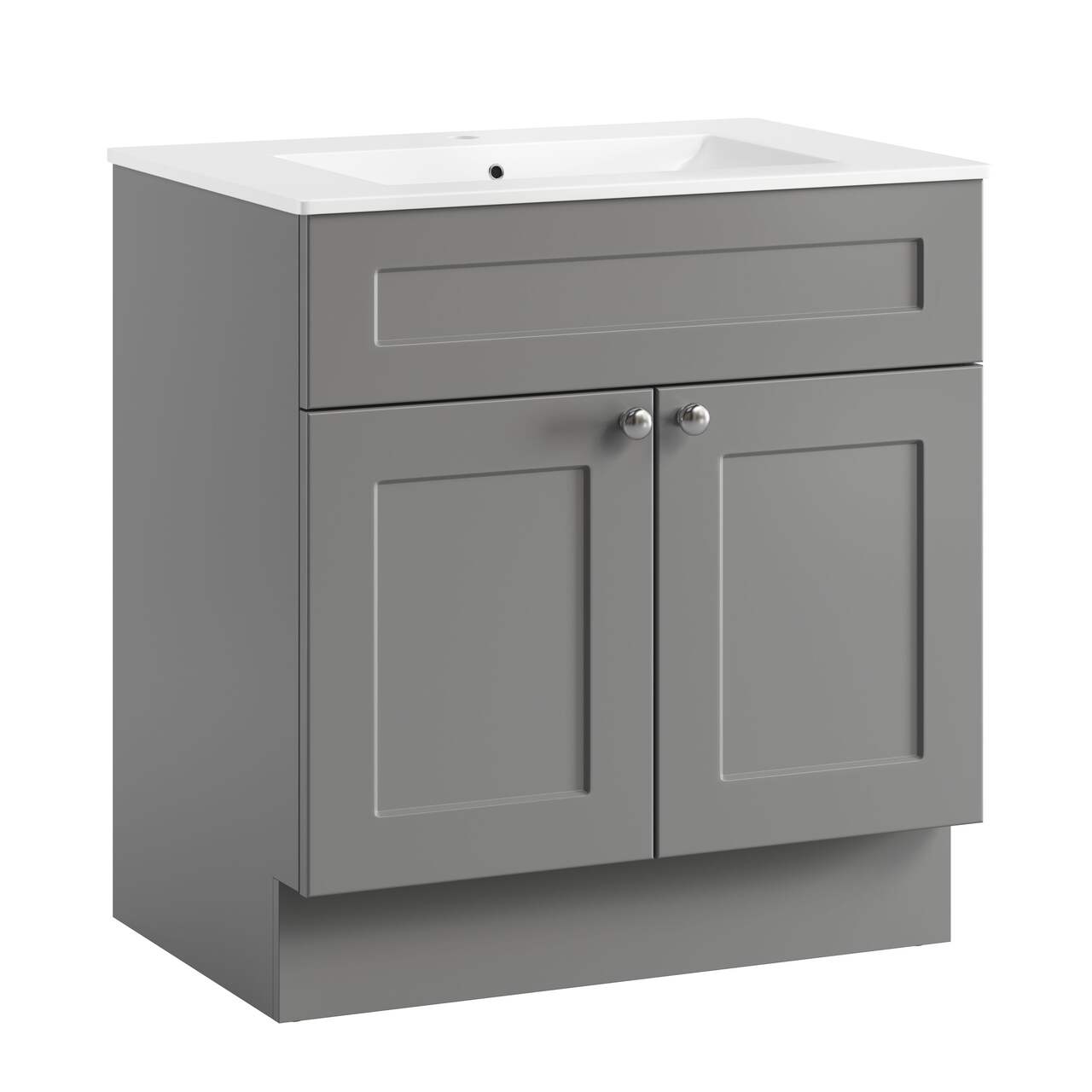 CANVAS Milford Double Door Single Sink Marble Top Bathroom Vanity, Grey, 30-in