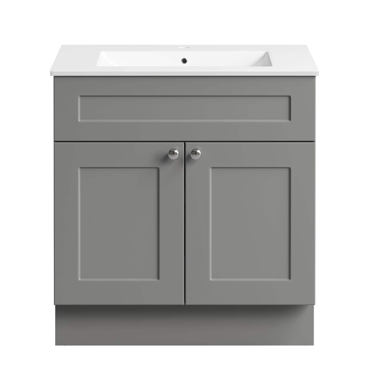 CANVAS Milford Double Door Single Sink Marble Top Bathroom Vanity, Grey, 30-in