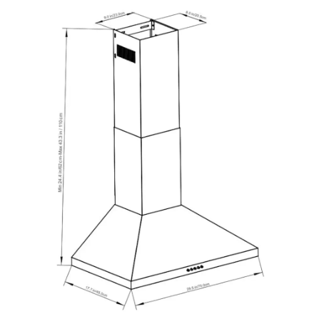 Vissani 30-inch 350CFM Convertible Pyramid Wall-Mounted Range Hood with 3-Speed Setting in Stainless Steel