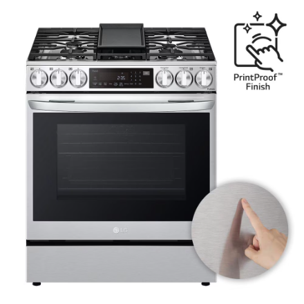 LG Electronics Slide-in Smart Gas Range with InstaView and Air Fry, ProBake Convection Oven in Smudge Resistant Stainless Steel