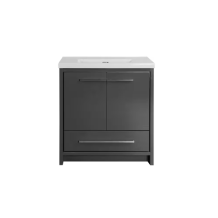 Glacier Bay Romali 30 inch Vanity with Ceramic Top in Gloss Grey Finish