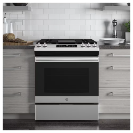 GE 30In Slide-In Gas Range in Stainless Steel