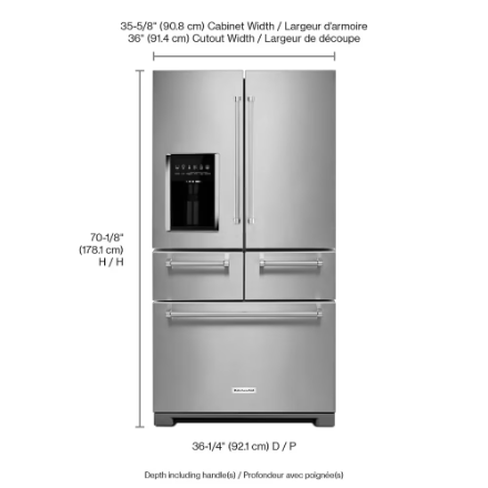 KitchenAid 36-inch W 25.8 cu. ft. Multi-Door Freestanding Refrigerator with Platinum Interior Design in Stainless Steel