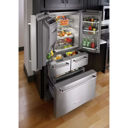 KitchenAid 36-inch W 25.8 cu. ft. Multi-Door Freestanding Refrigerator with Platinum Interior Design in Stainless Steel