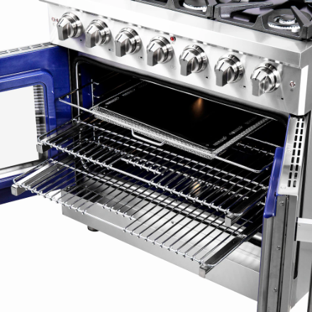 Forno Massimo 36-inch Freestanding French Door Gas Range, Stainless Steel, Wok Ring, Air Fryer & Griddle