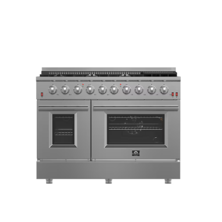 Forno Galiano 48-inch Gas Range Stainless Steel, 8 Burners, 107,000 BTU, Griddle, 6.58 cu.ft. Double Ovens