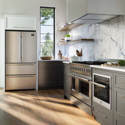 Forno Galiano 48-inch Gas Range Stainless Steel, 8 Burners, 107,000 BTU, Griddle, 6.58 cu.ft. Double Ovens