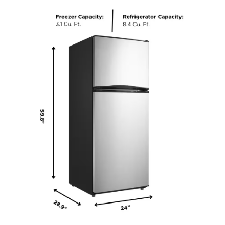 Vissani 24-inch 11.5 cu. ft. Wide Top Freezer Refrigerator in Stainless Steel - ENERGY STAR®