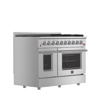 Forno Galiano 48-inch Gas Range Stainless Steel, 8 Burners, 107,000 BTU, Griddle, 6.58 cu.ft. Double Ovens
