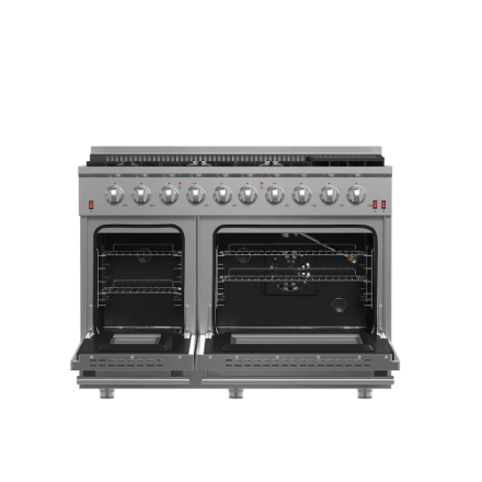 Forno Galiano 48-inch Gas Range Stainless Steel, 8 Burners, 107,000 BTU, Griddle, 6.58 cu.ft. Double Ovens