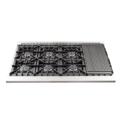 Forno Galiano 48-inch Gas Range Stainless Steel, 8 Burners, 107,000 BTU, Griddle, 6.58 cu.ft. Double Ovens