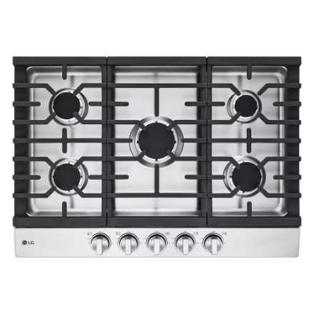 LG Electronics 30-inch Gas Cast Iron Cooktop with 5 Burners including 20K BTU Burner in Stainless Steel