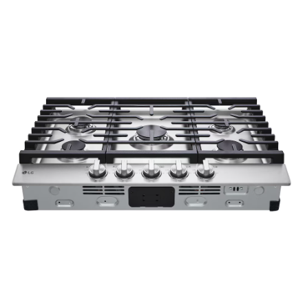LG Electronics 30-inch Gas Cast Iron Cooktop with 5 Burners including 20K BTU Burner in Stainless Steel