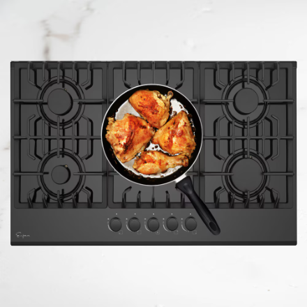 Empava Built-In 30-inch Gas Stove Cooktop with 5 Italy SABAF Burners in Black Tempered Glass