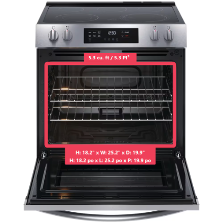 Frigidaire 30-inch Slide-In Electric Range with Even Temp Cooktop and Steam Clean in Stainless Steel