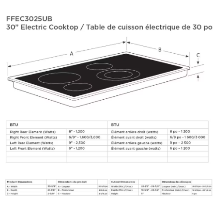 Frigidaire 30-inch Radiant Electric Cooktop in Black with 4 Elements including Quick Boil