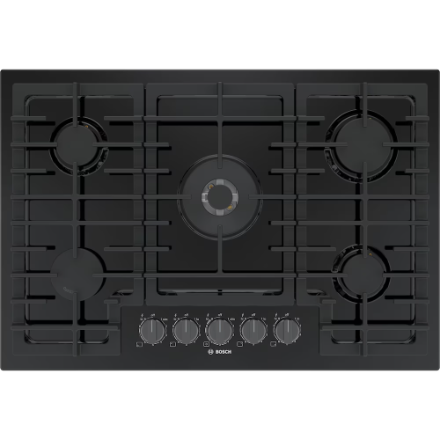 Bosch 800 Series 30-Inch Gas Cooktop in black stainless steel with 5 burners