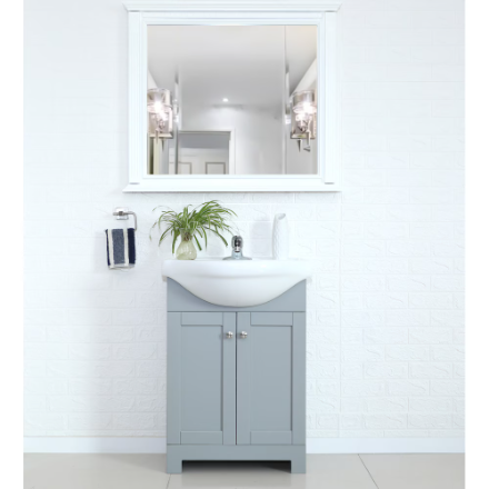 Glacier Bay Clancey 24-inch W x 19.5-inch D x 32-inch H Grey Wood Bathroom Vanity with Round Centre Single Sink Ceramic Top