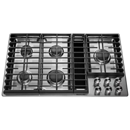 KitchenAid 36-inch Downdraft Gas Cooktop with 5 Burners in Stainless Steel