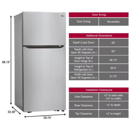 LG Electronics 30-inch W 20 cu. ft. Top Freezer Refrigerator with Multi-Air Flow in Stainless Steel - ENERGY STAR®
