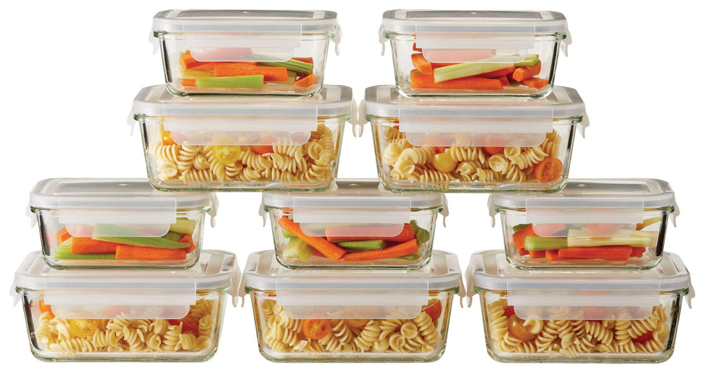 Vida by PADERNO Glass Clip Lid Food Storage Container Set with Leakproof Lids, 10 Count