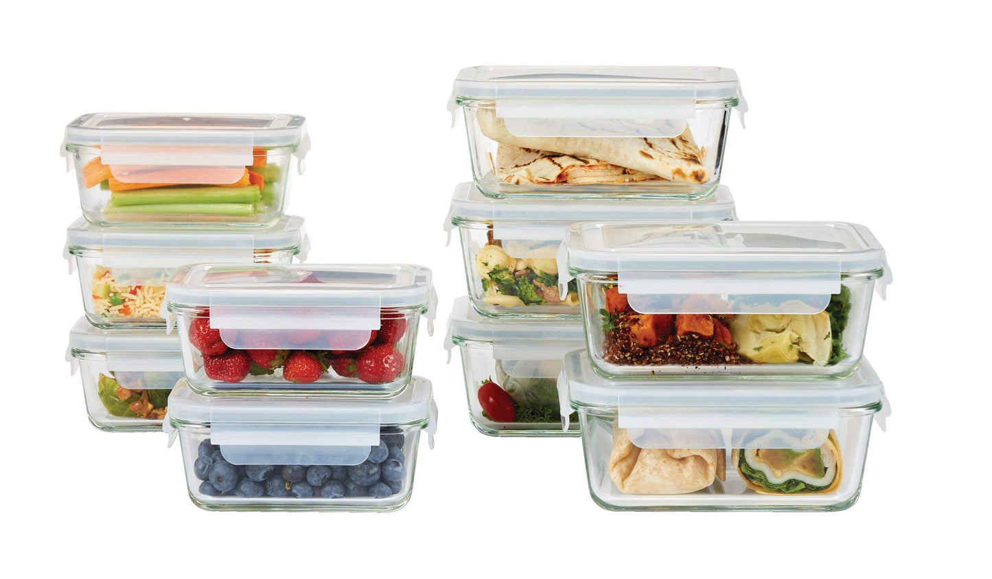 Vida by PADERNO Glass Clip Lid Food Storage Container Set with Leakproof Lids, 10 Count