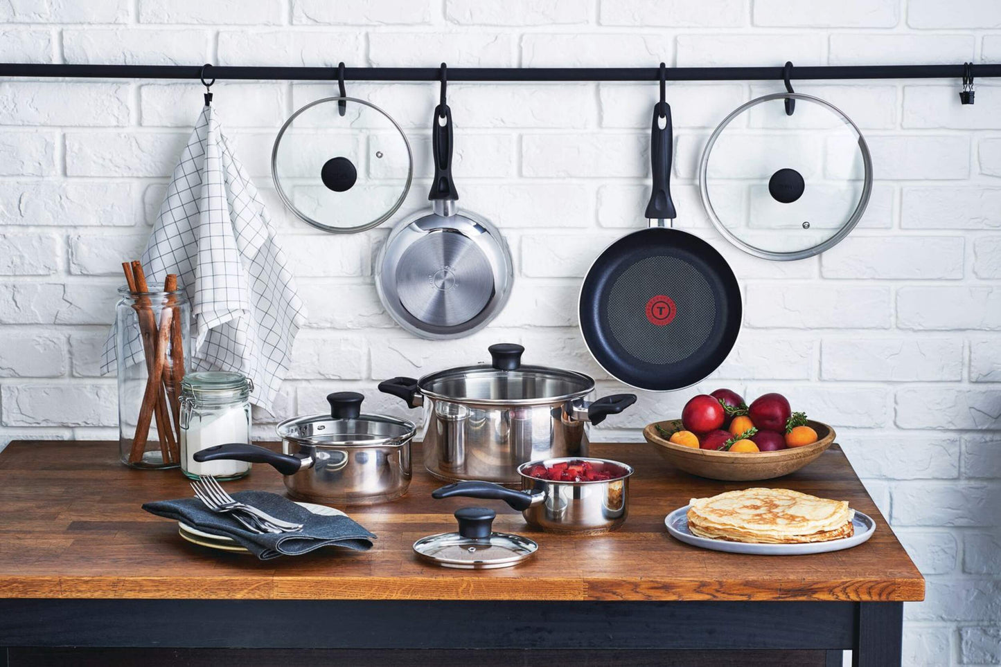 T-fal Stainless Steel Cookware Set, Non-Stick, Dishwasher & Oven Safe, 10-pc