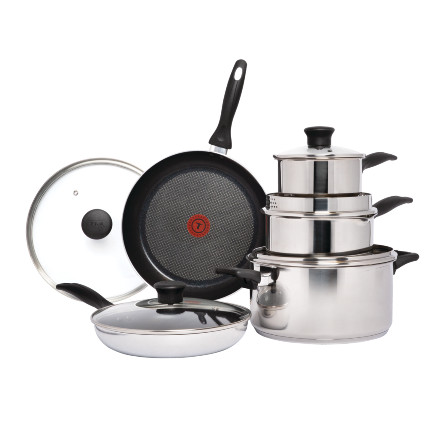 T-fal Stainless Steel Cookware Set, Non-Stick, Dishwasher & Oven Safe, 10-pc