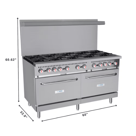 The Home Delight Koolmore 60 in. Commercial 10 Burner Natural Gas Range in Stainless-Steel