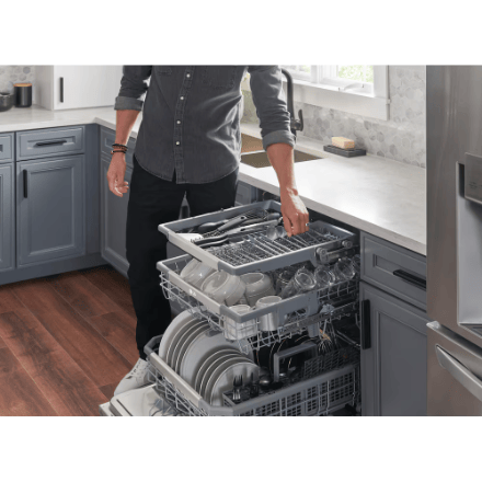 The Home Delight LG Electronics 24-inch Top Control Smart Dishwasher in Smudgeproof Stainless Steel with One Hour Wash & Dynamic Heat Dry TrueSteam® Cleaning, Adjustable 3rd Rack