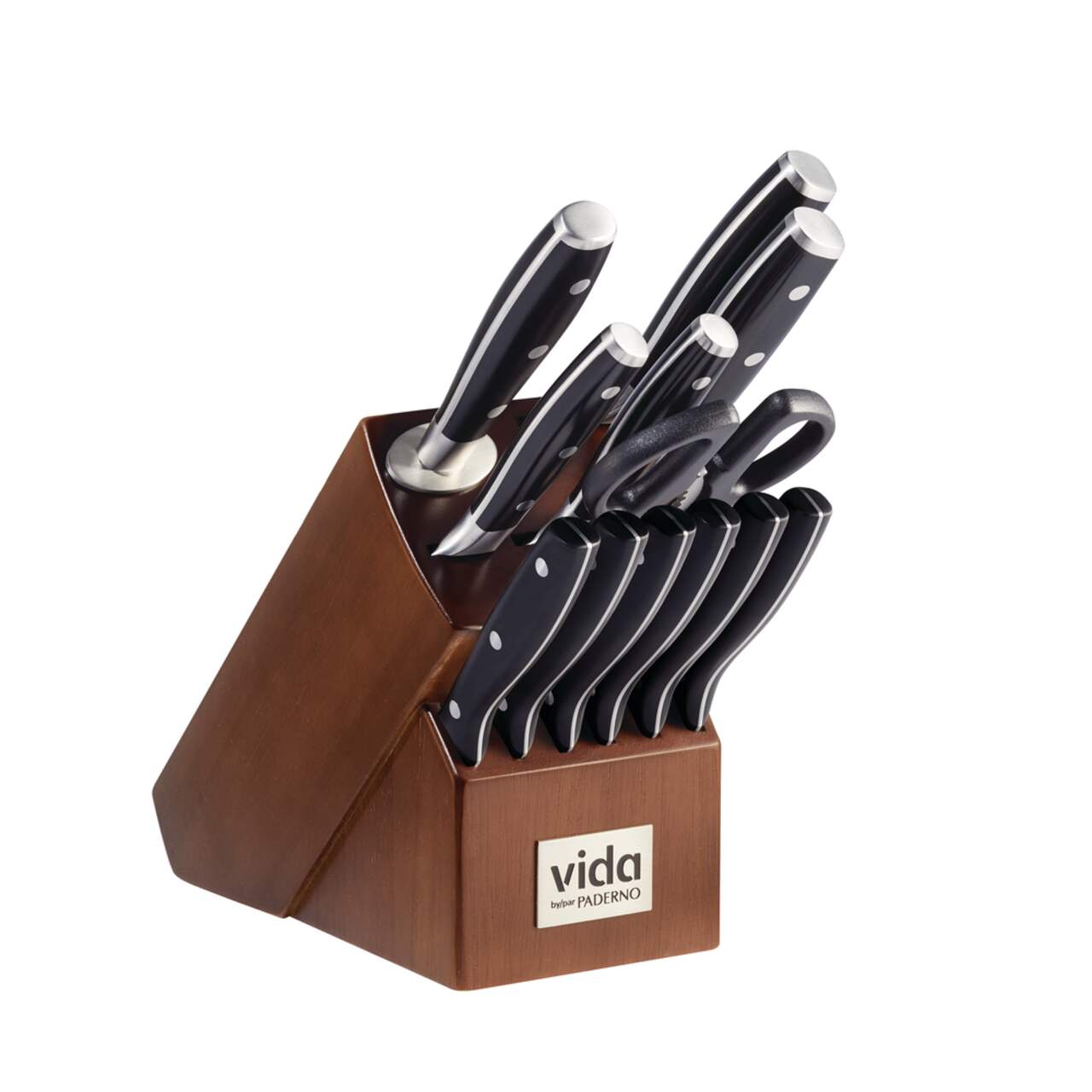 Vida by PADERNO Japanese Steel Knife Block Set, Ergonomic Grip, 14-pc