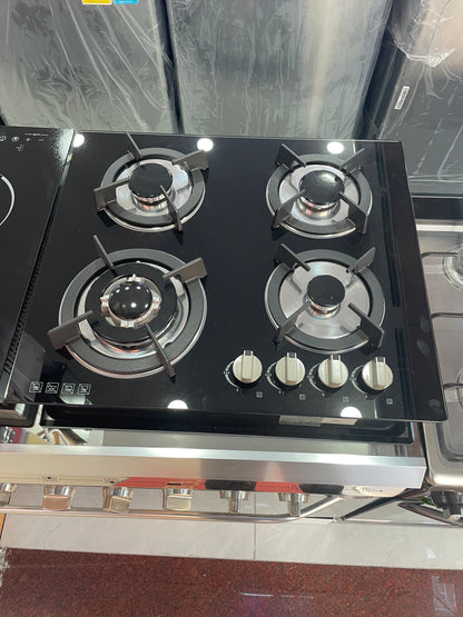 Built-In Gas Stove Cooktop with 4 Sealed Burners in Black Tempered Glass