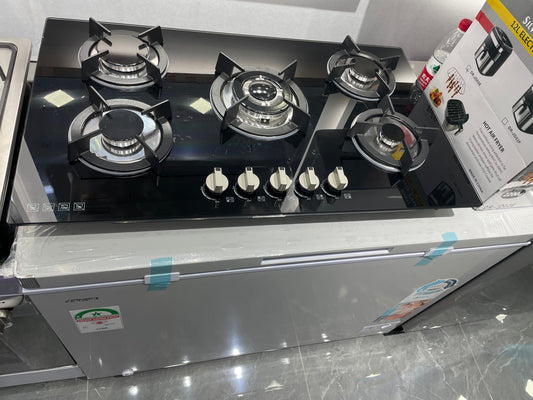 Built-In Gas Stove Cooktop with 5 Burners in Black Tempered Glass