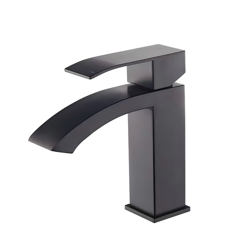 BD006-B Matte black single-hole square bathroom sink faucet with curved spout
