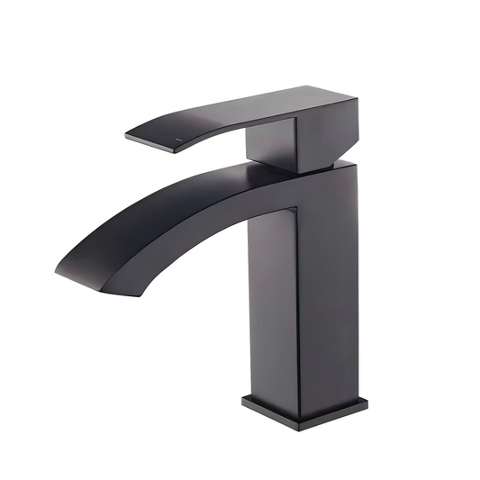 BD006-B Matte black single-hole square bathroom sink faucet with curved spout